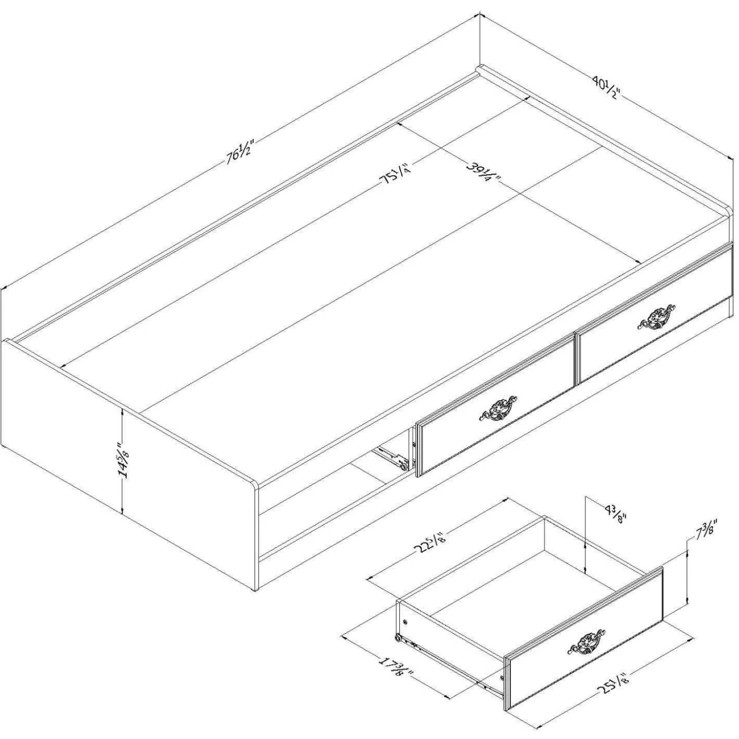 Lit simple avec rangement 3 tiroirs (39") - South Shore