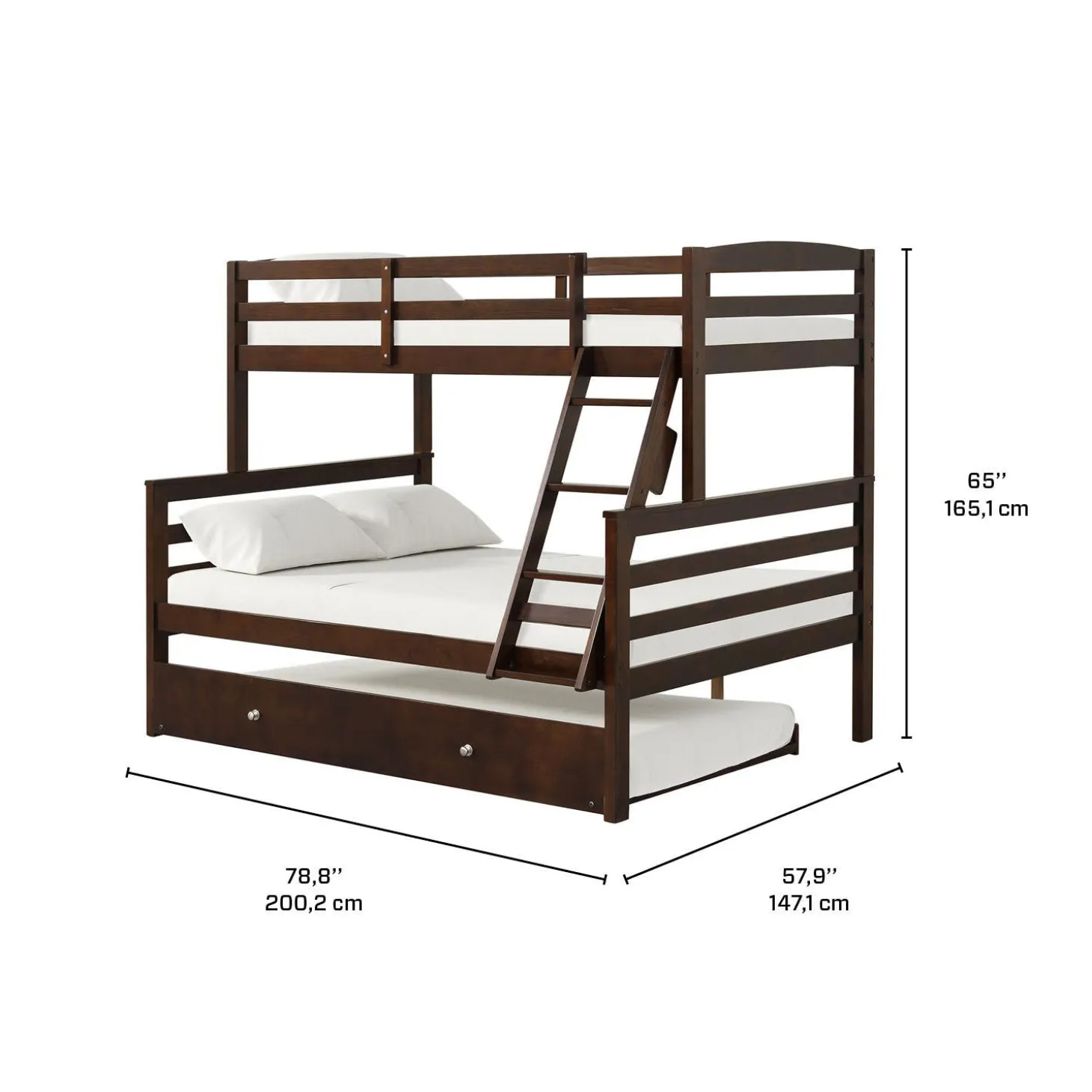 Lit superposé brun avec lit gigogne - 39"/54"