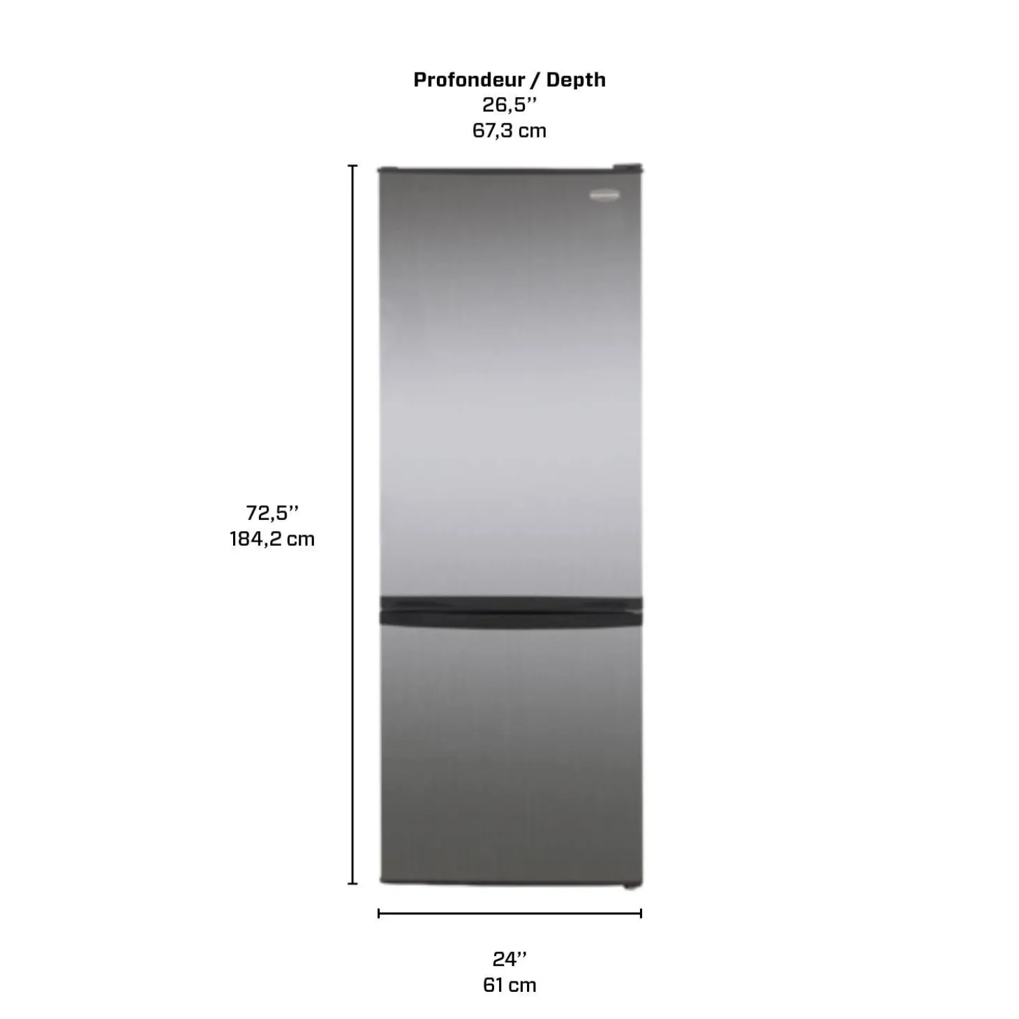 MARATHON Réfrigérateur 11,5 pi3 24 po Inox Congélateur en bas - MFF115SSBM