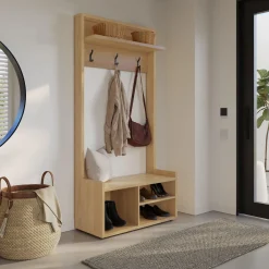 Meuble d'entrée avec rangement érable doré