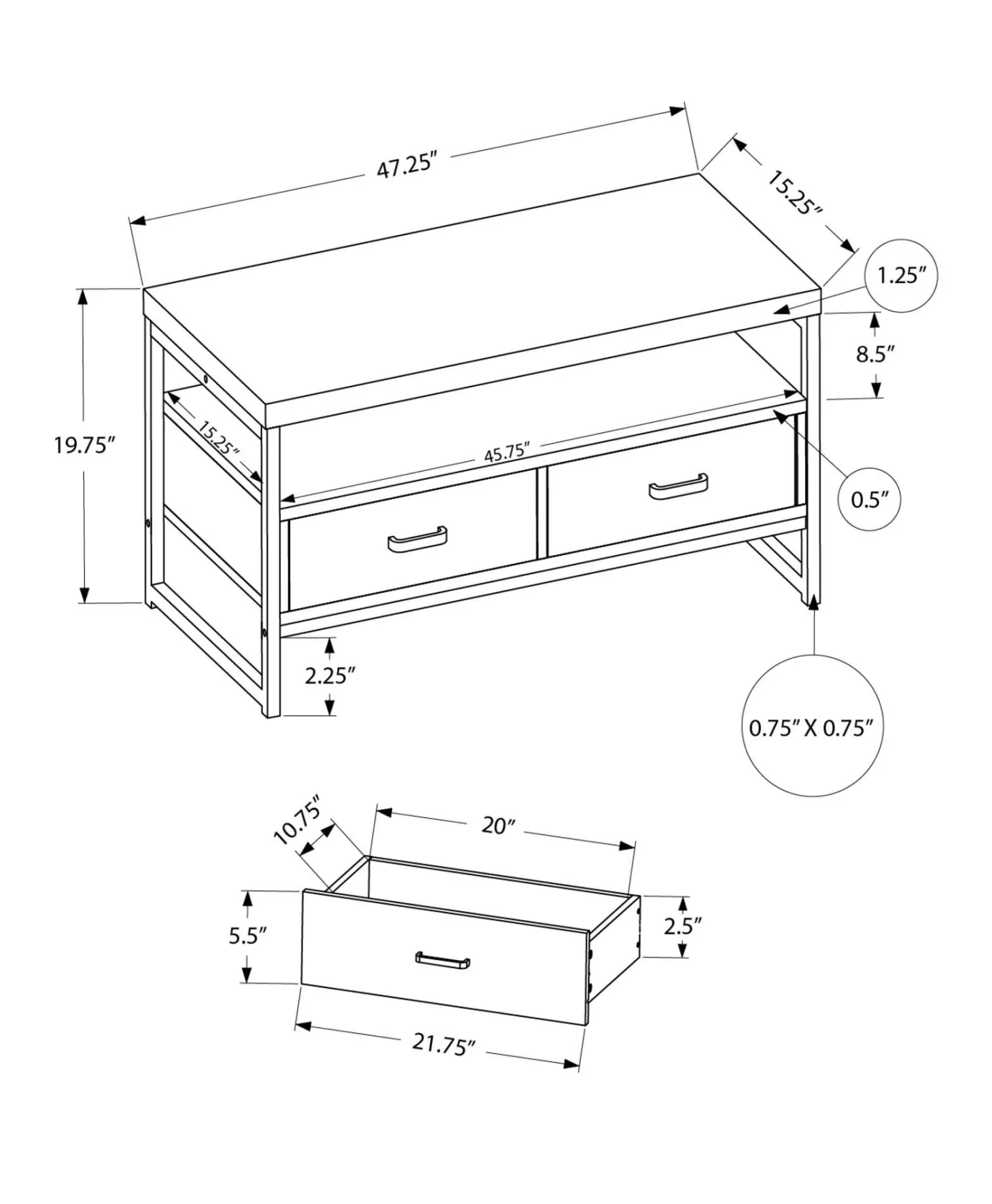 Meuble TV avec tiroirs 48" - Monarch