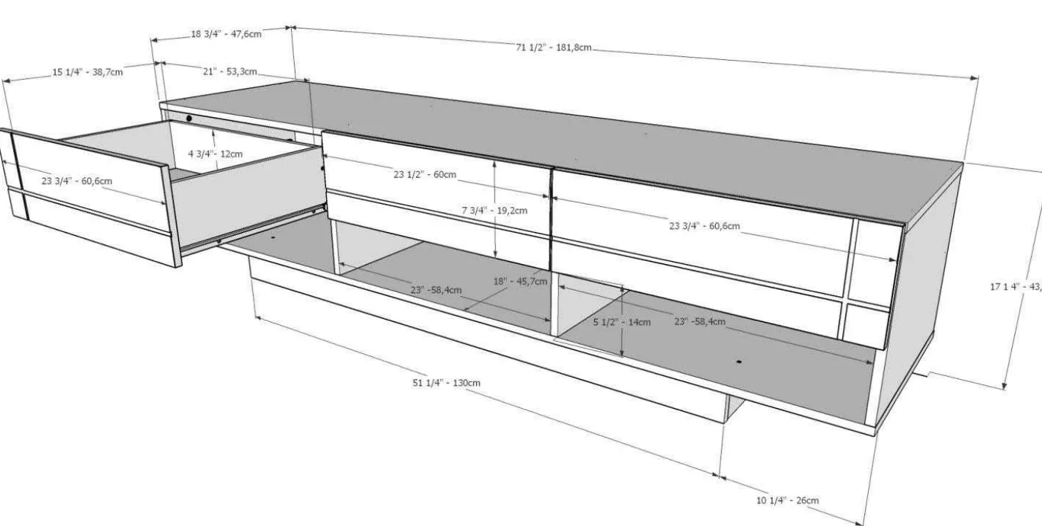 Meuble TV avec tiroirs 72" - Nexera