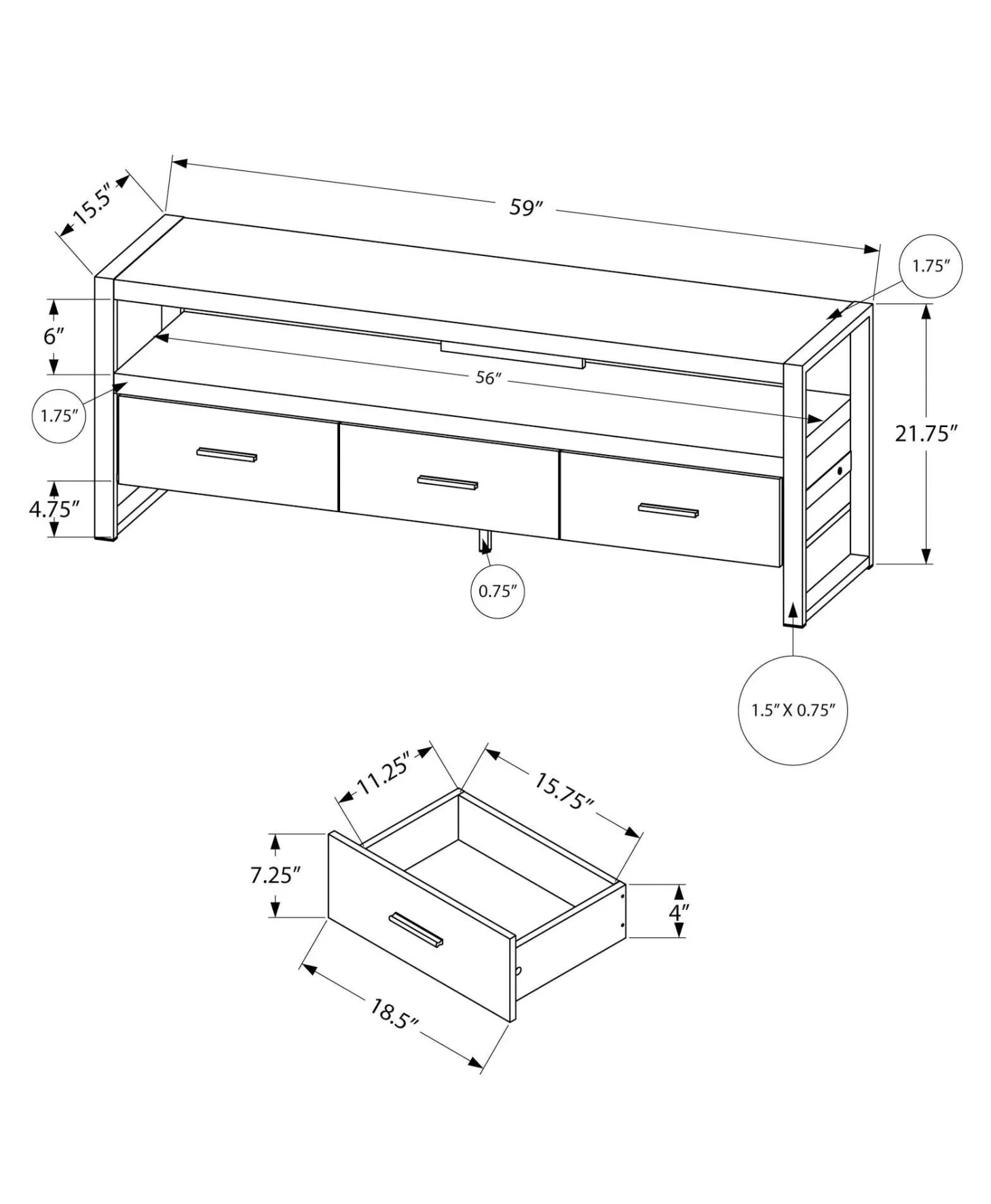 Meuble TV avec tiroirs 60" - Monarch