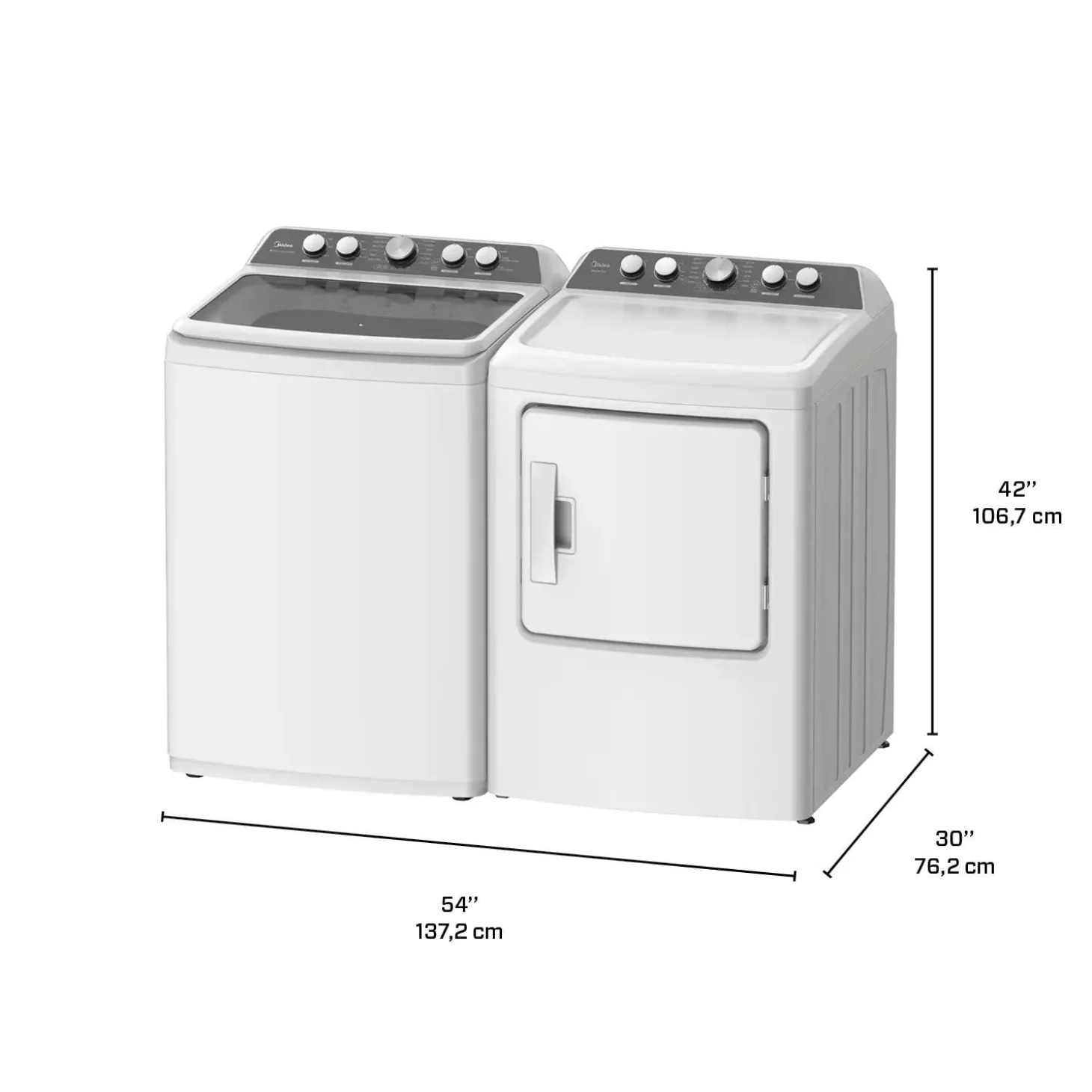 Midea Ensemble laveuse sécheuse, Blanc, Chargement par le haut