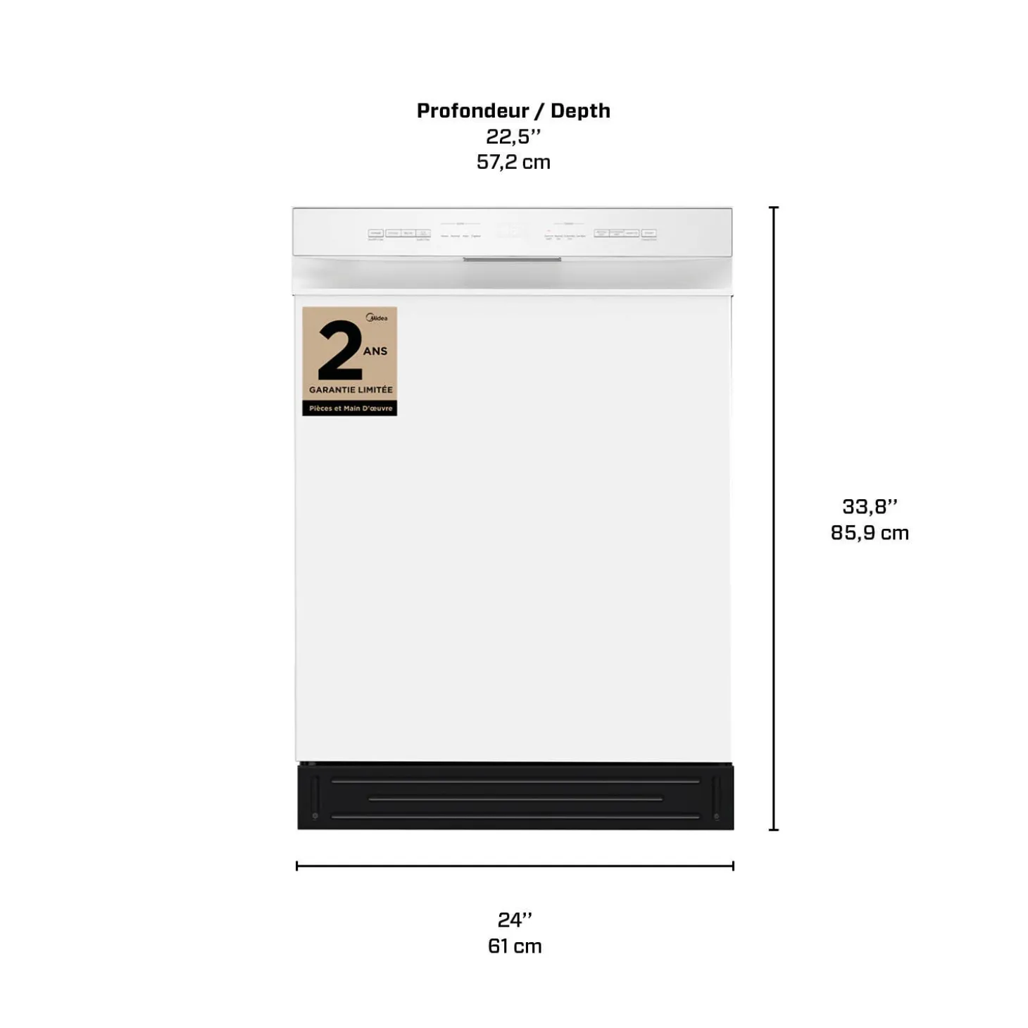 Midea Lave-vaisselle Encastré Blanc 24" 52dB - MDF24P2BWW