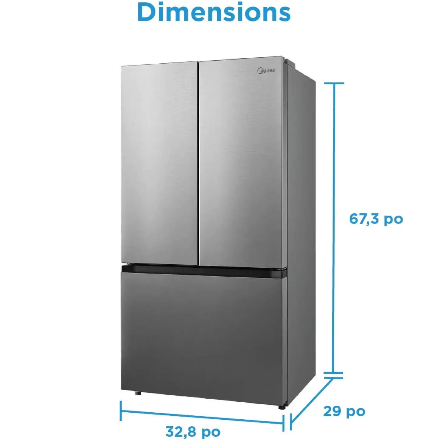 Midea Réfrigérateur 22,5 pi3 33 po Acier inoxydable Portes françaises - MRF23I7AST