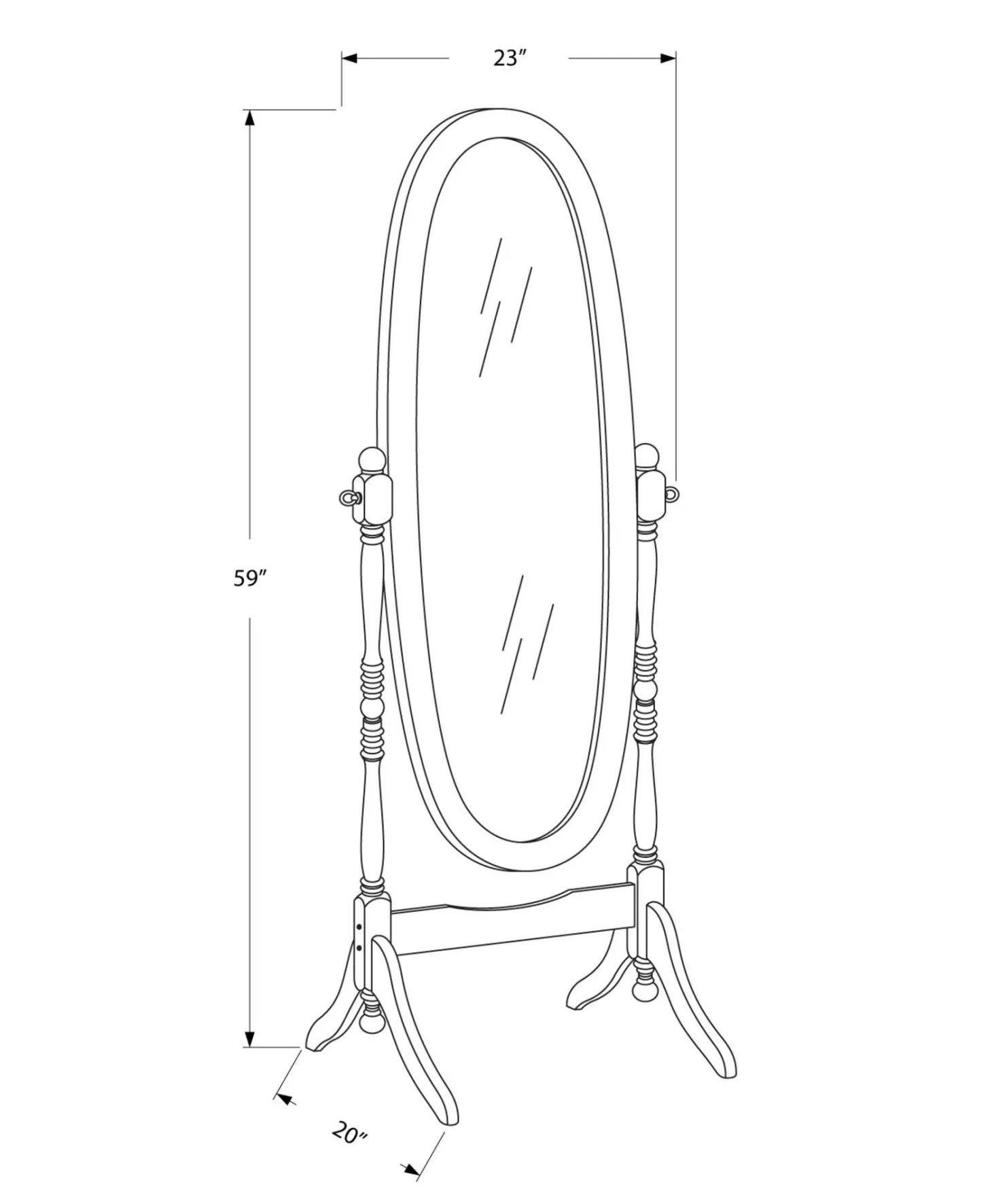 Miroir - 59"H, bois massif ovale sur pied blanc antique - Monarch