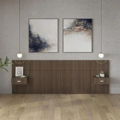 Panneaux avec 2 tables de chevet intégrées pour lits double - taupe