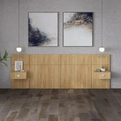 Panneaux avec 2 tables de chevet intégrées pour lits double - naturel