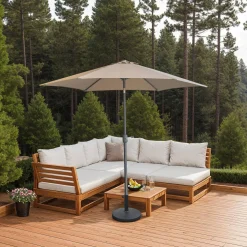 Parasol beige inclinable avec base - 9 pi