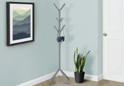 Patère sur pied - 70"H, métal argent