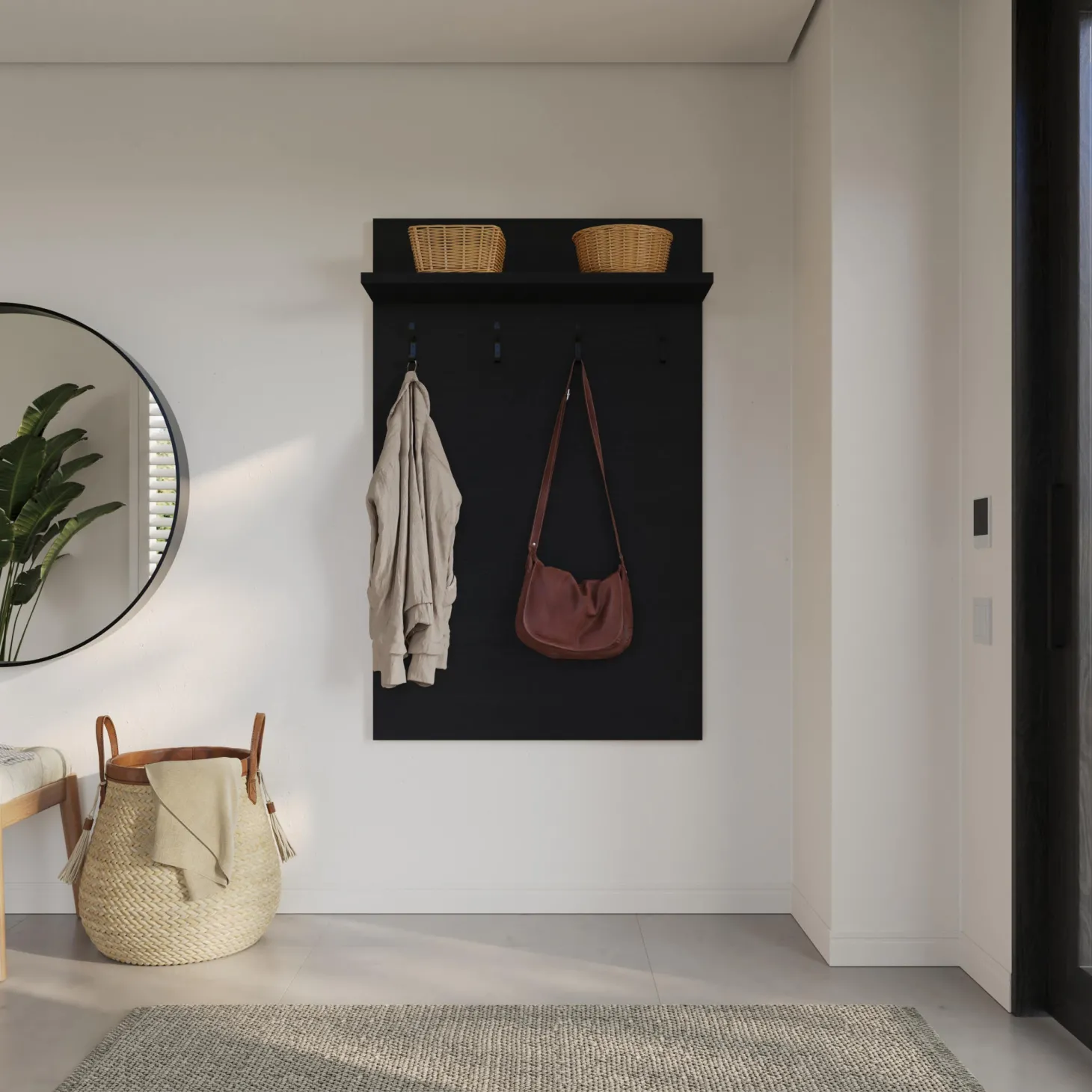 Portemanteau mural d'entrée avec tablette Noir