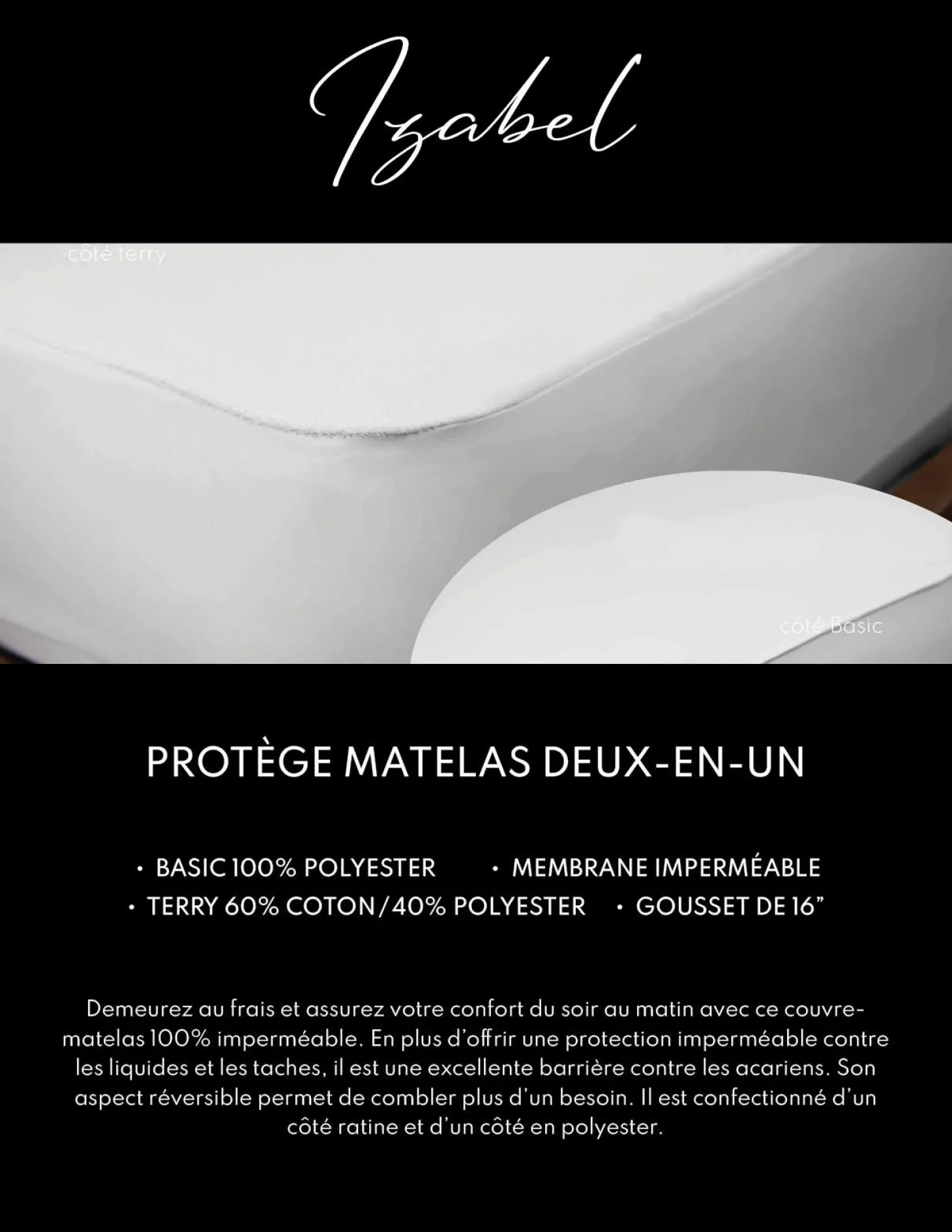 Protège-matelas imperméable et réversible à têtes séparées - queen