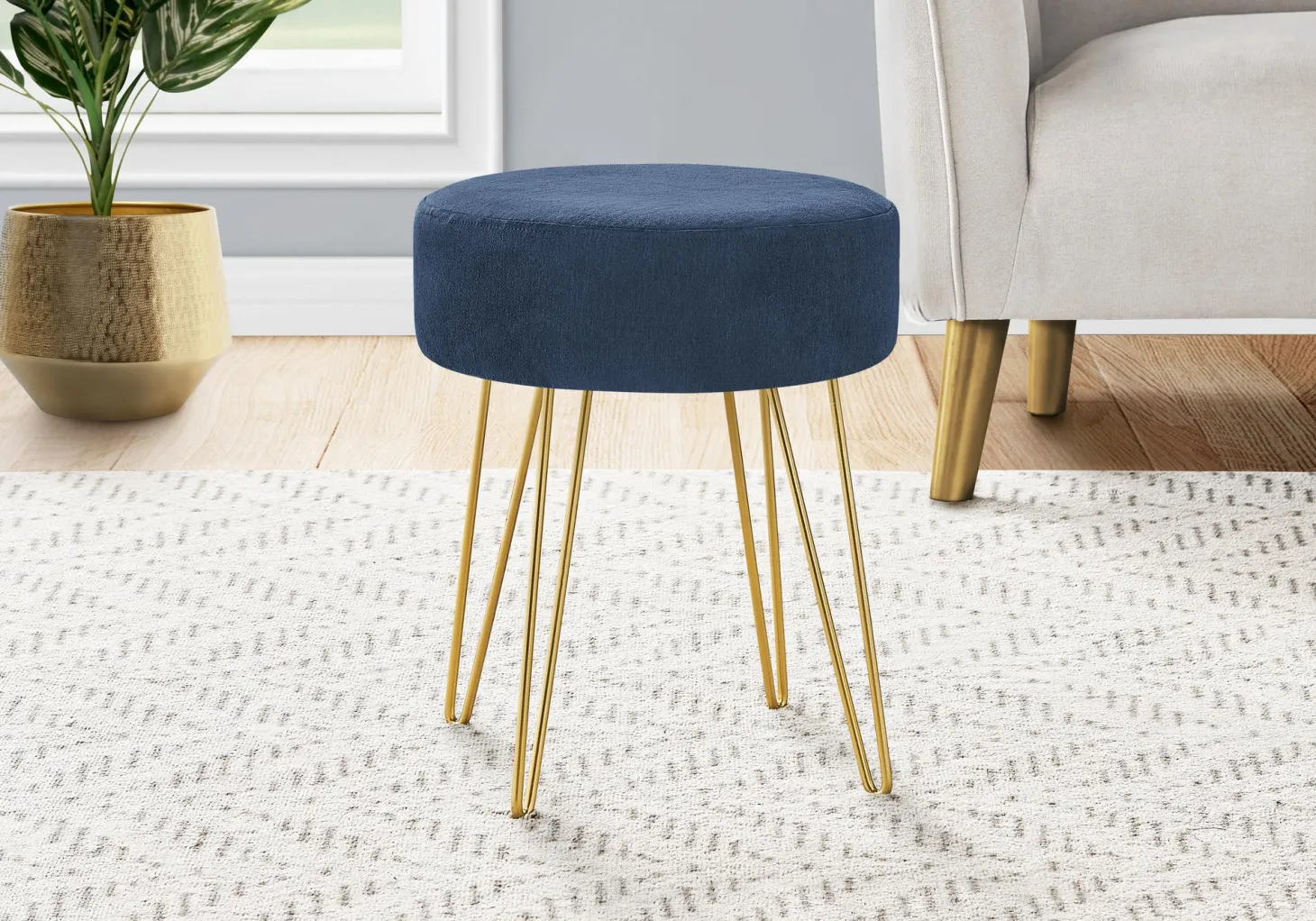 Repose-pieds avec piètement en épingle à cheveux doré - Marine