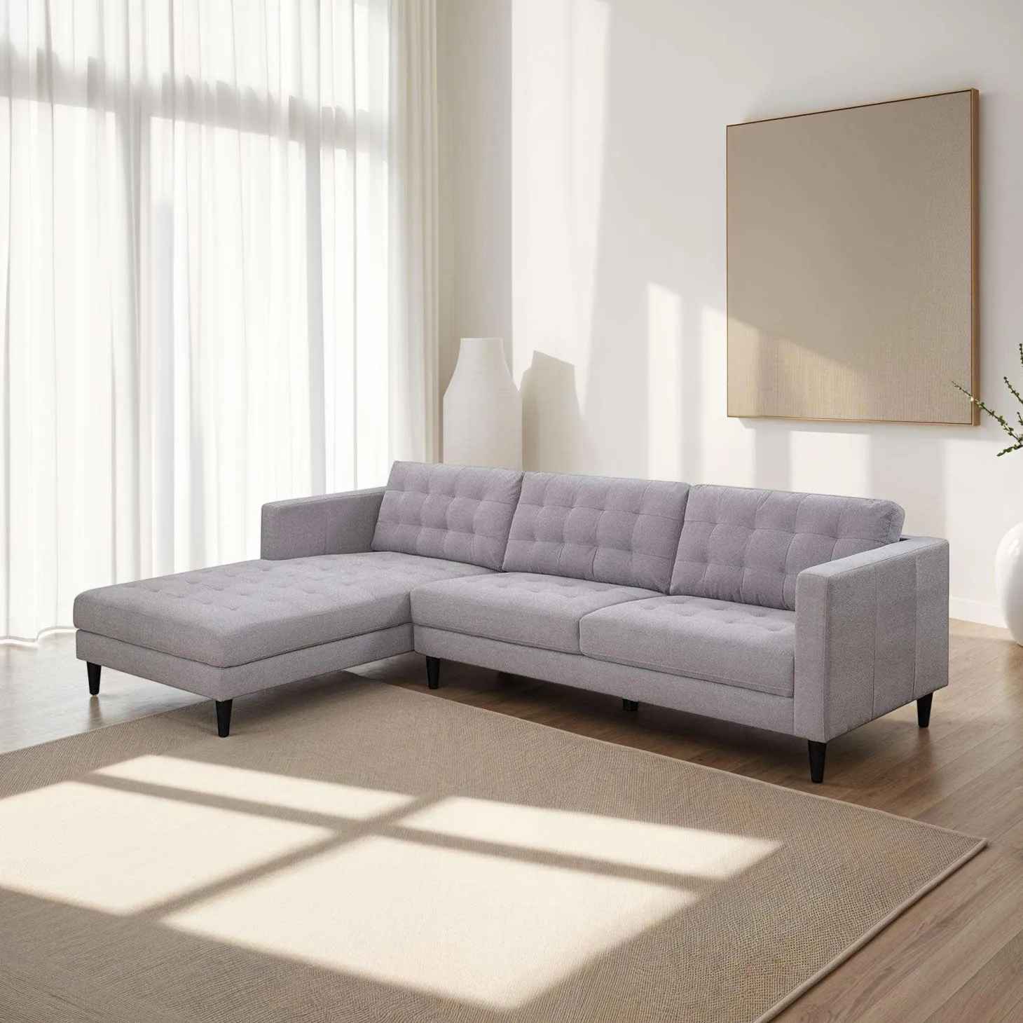 Sectionnel avec chaise longue à gauche - gris