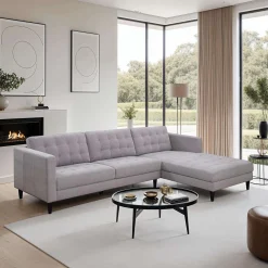 Sectionnel avec chaise longue à droite - gris