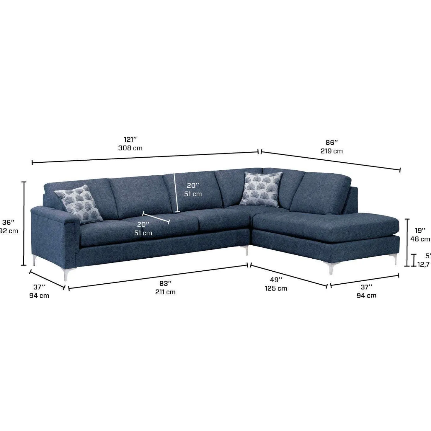Sectionnel avec chaise longue à droite