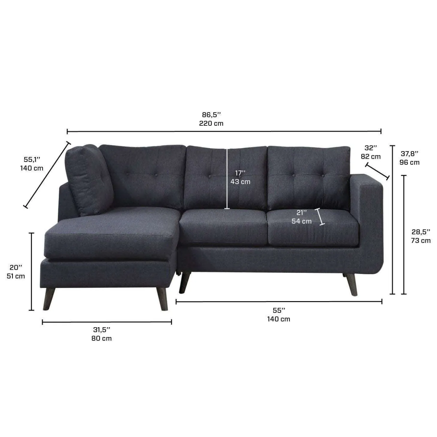 Sectionnel avec chaise longue à gauche