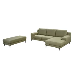 Sectionnel avec chaise longue à droite et ottoman - vert