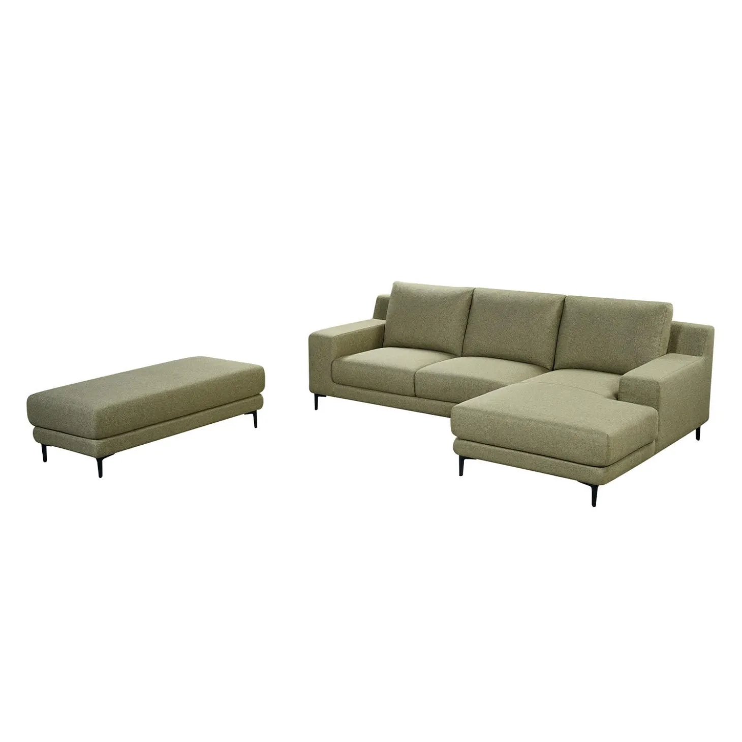 Sectionnel avec chaise longue à droite et ottoman - vert