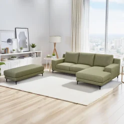 Sectionnel avec chaise longue à droite et ottoman - vert