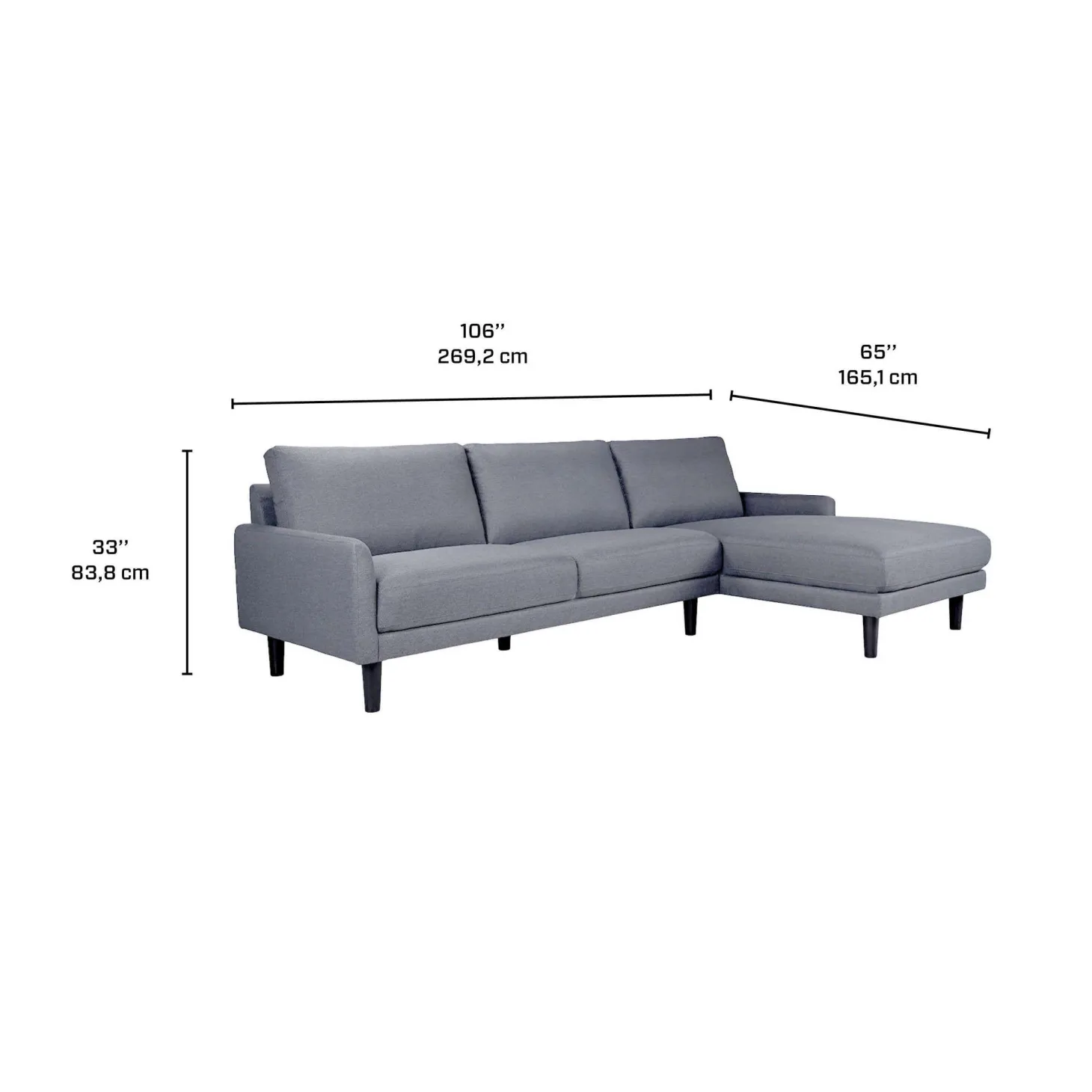 Sectionnel avec chaise longue à droite