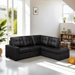 Sectionnel causeuse en cuir véritable - Chaise longue à droite