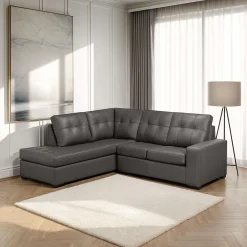 Sectionnel causeuse en cuir véritable - Chaise longue à gauche