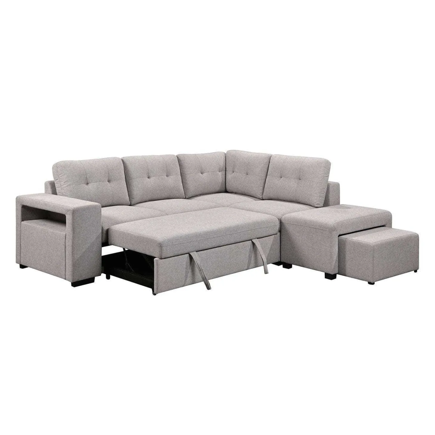 Sectionnel convertible avec chaise longue, rangement et 2 ottomans amovibles