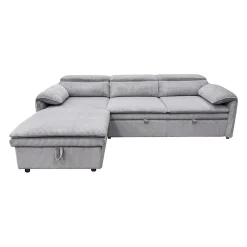 Sectionnel convertible avec chaise longue côté gauche et rangement - gris