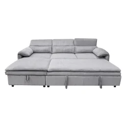 Sectionnel convertible avec chaise longue côté gauche et rangement - gris