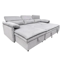 Sectionnel convertible avec chaise longue côté gauche et rangement - gris