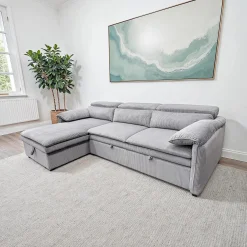 Sectionnel convertible avec chaise longue côté gauche et rangement - gris