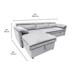 Sectionnel convertible avec chaise longue côté gauche et rangement - gris