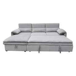 Sectionnel convertible avec chaise longue côté gauche et rangement - gris