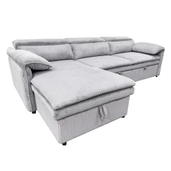 Sectionnel convertible avec chaise longue côté gauche et rangement - gris