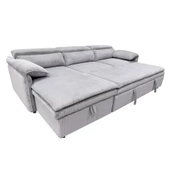 Sectionnel convertible avec chaise longue côté gauche et rangement - gris