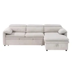 Sectionnel convertible avec chaise longue côté droit et rangement - beige