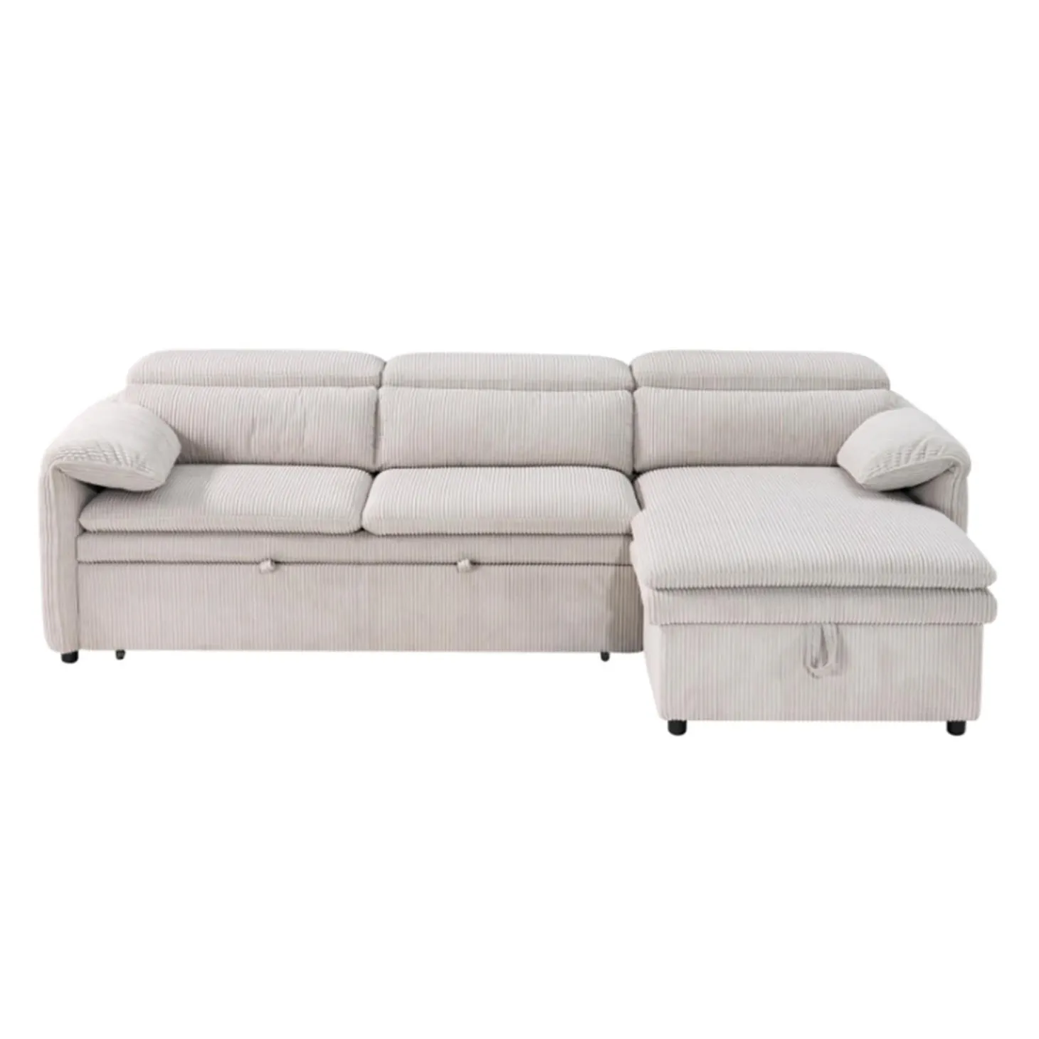 Sectionnel convertible avec chaise longue côté droit et rangement - beige
