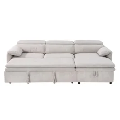 Sectionnel convertible avec chaise longue côté droit et rangement - beige