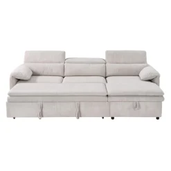 Sectionnel convertible avec chaise longue côté droit et rangement - beige