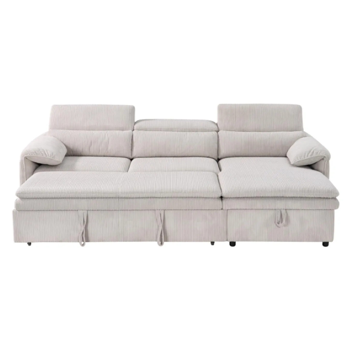 Sectionnel convertible avec chaise longue côté droit et rangement - beige