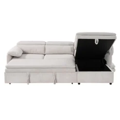 Sectionnel convertible avec chaise longue côté droit et rangement - beige