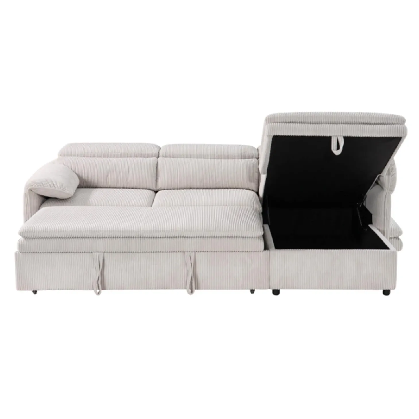 Sectionnel convertible avec chaise longue côté droit et rangement - beige