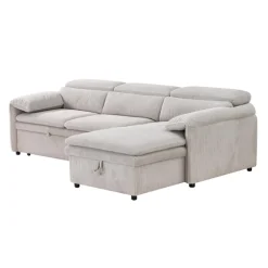 Sectionnel convertible avec chaise longue côté droit et rangement - beige