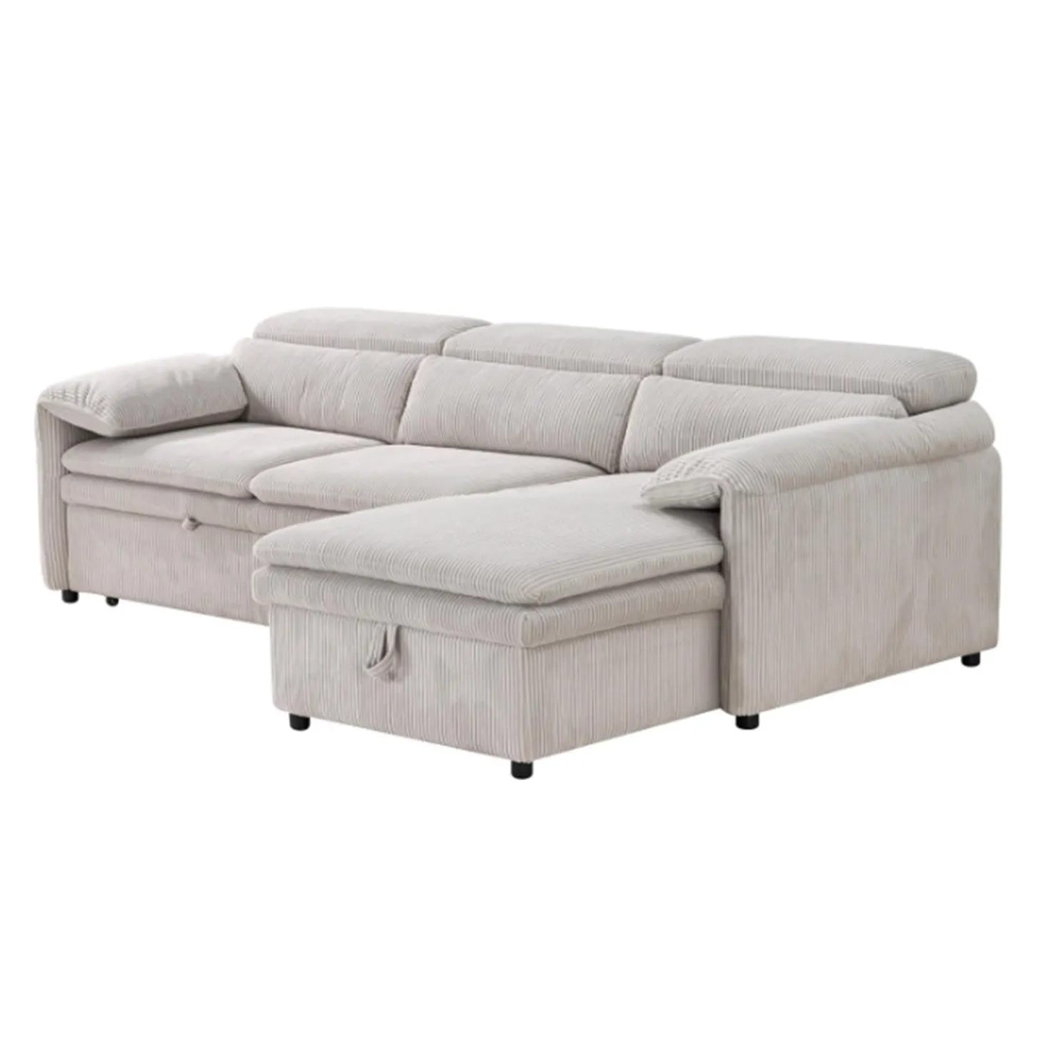 Sectionnel convertible avec chaise longue côté droit et rangement - beige