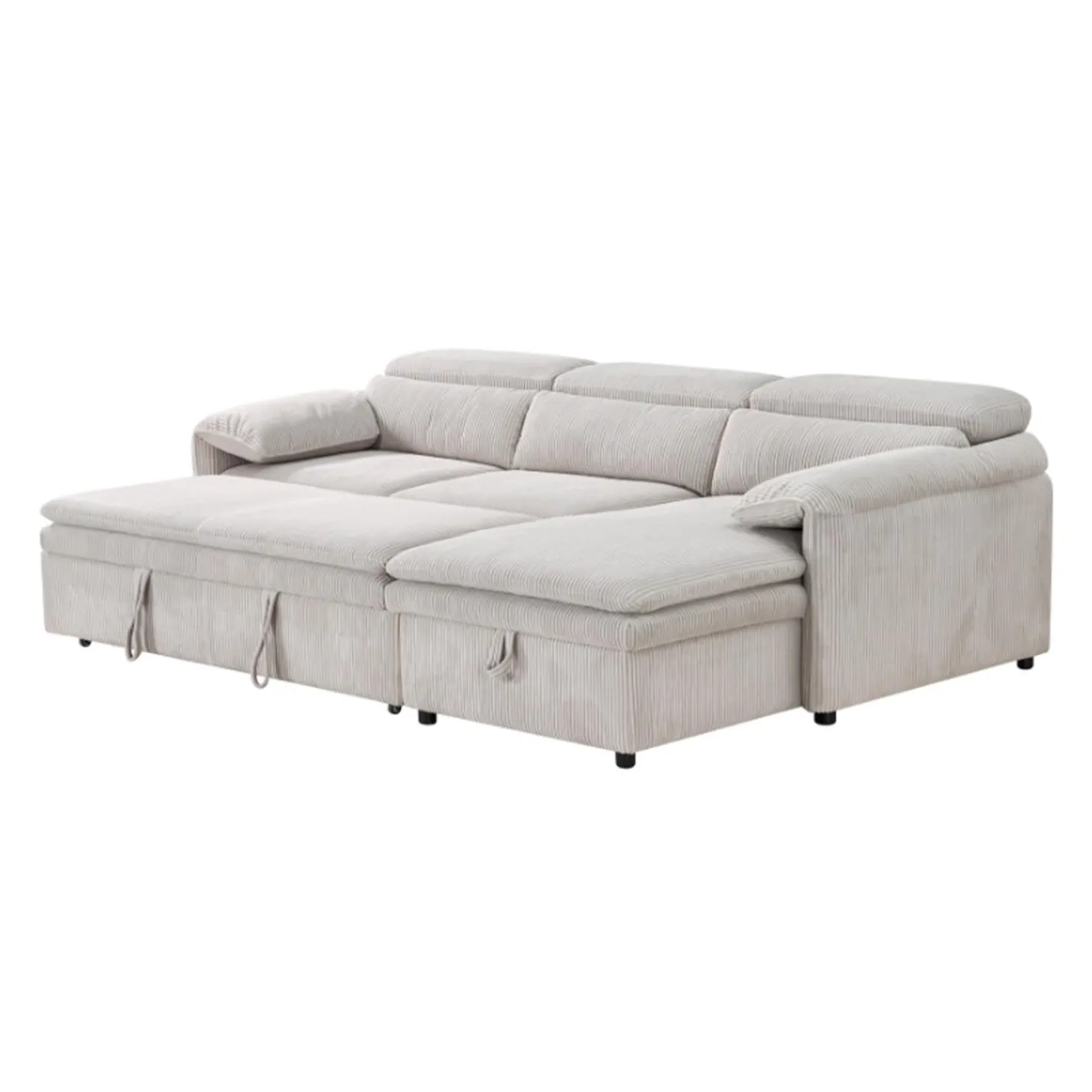 Sectionnel convertible avec chaise longue côté droit et rangement - beige
