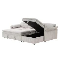 Sectionnel convertible avec chaise longue côté droit et rangement - beige