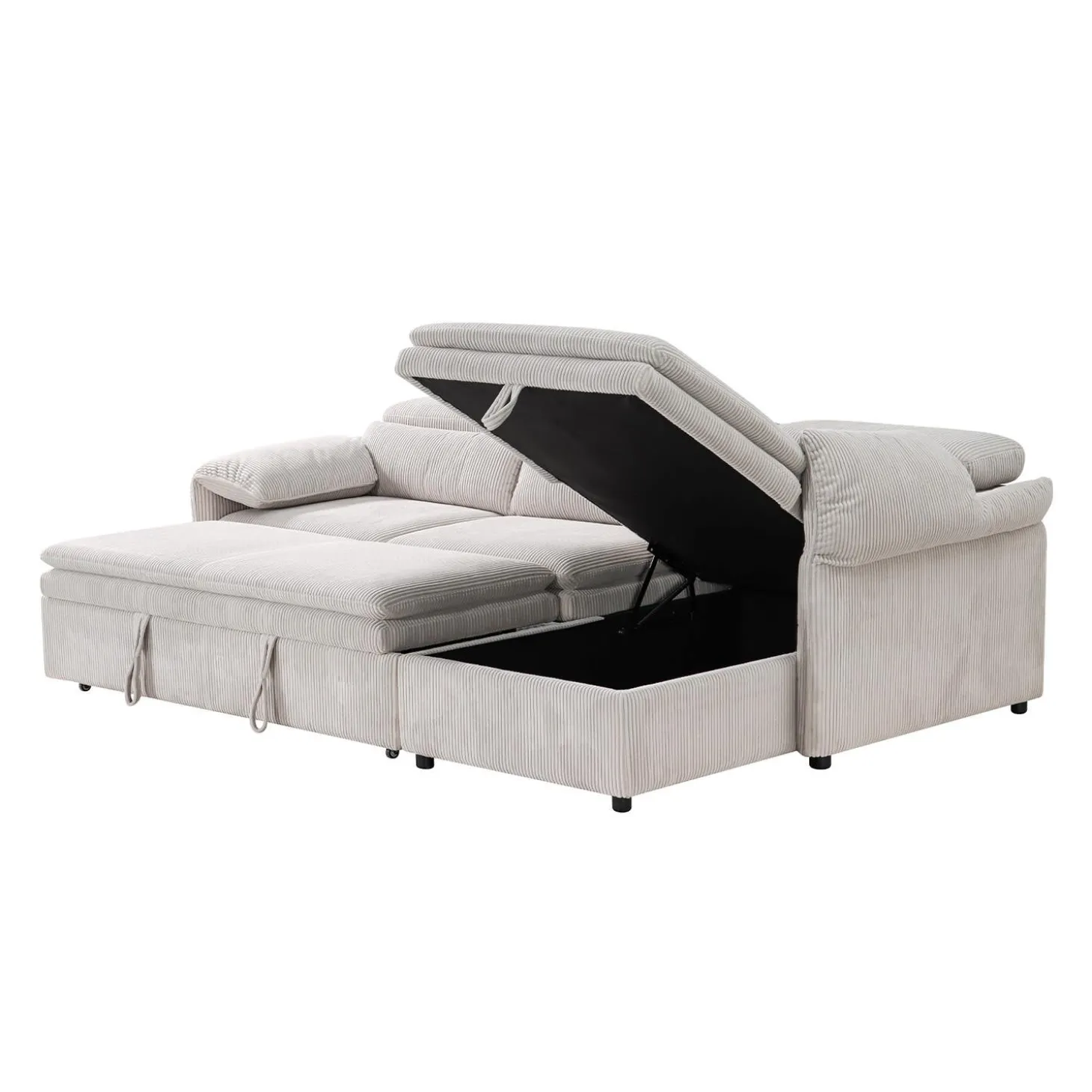 Sectionnel convertible avec chaise longue côté droit et rangement - beige
