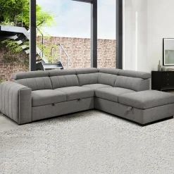 Sectionnel convertible avec chaise longue à droite, appuis-tête ajustables et rangement